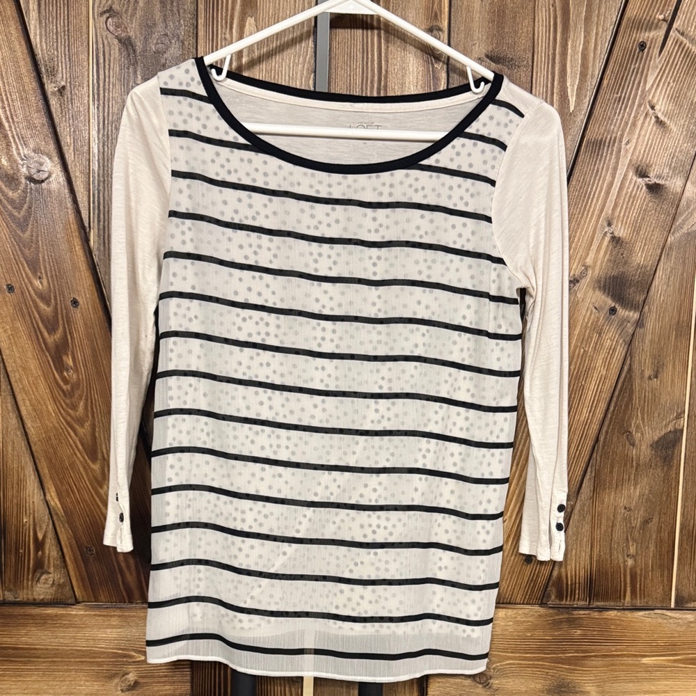 LOFT Cream and Black Striped Blouse